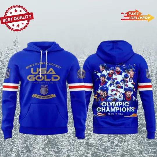 Discover USA 2026 Olympic Golden Men Team Champions Hockey Hoodie, Fan Gift S-4XL