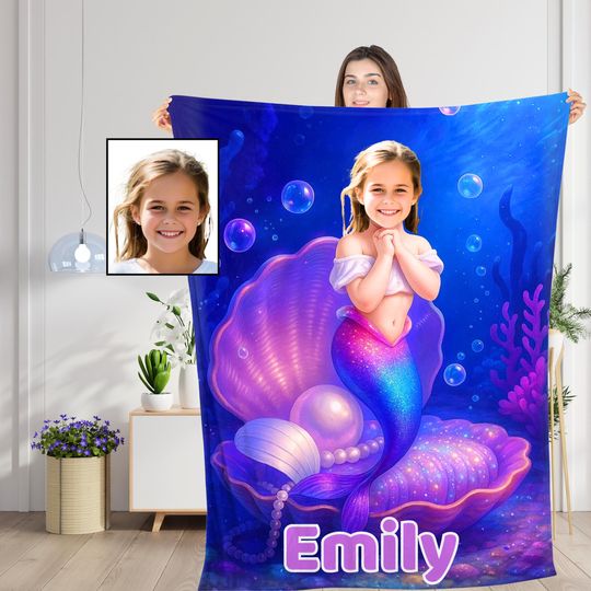 Discover Custom Mermaid blanket, Personalized Baby Girl Blanket, Kids Blanket, Name Blanket Gift