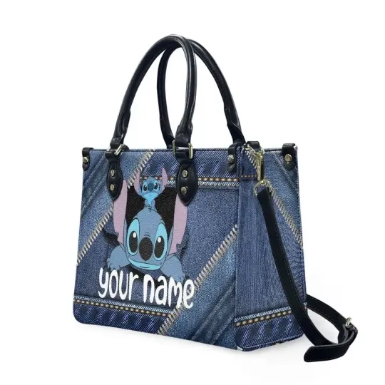 Discover Personalized Stitch Leather Handbag, Cute Cartoon Shoulder Bag, Custom Gift Idea