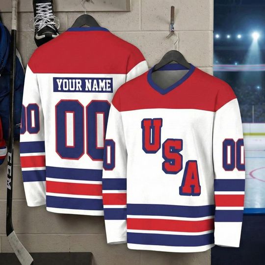 Discover Hockey Jersey Of Usa Team, Personalization Stitched Jersey With Name Number, Us Hockey Shield 2026 Replica Jersey, Sport Fan Gift