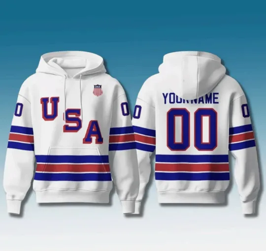 USA Hockey 2026 White Hoodie Pullover Shirt - Adult Size
