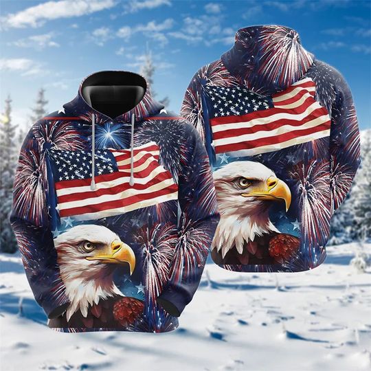 Discover USA Flag Graphic American Eagle 3D Print Hoodies For Men Clothing 2026 Autumn Spring Street Fashion Hooded Sweatshirts Pullovers