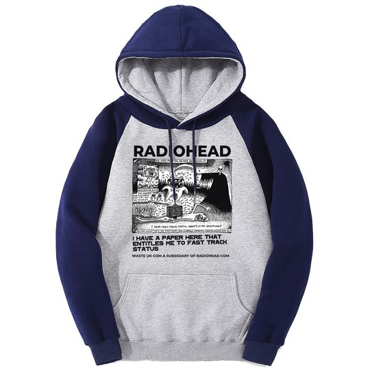 Funny Radiohead Print Solid Color Mens Hoodie Cute Raglan Sweatshirts Crewneck Pocket Streetwear Loose Clothing Hoody Women