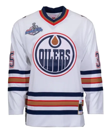 Discover Ness Edmonton Oilers #35 Road Hockey Jersey