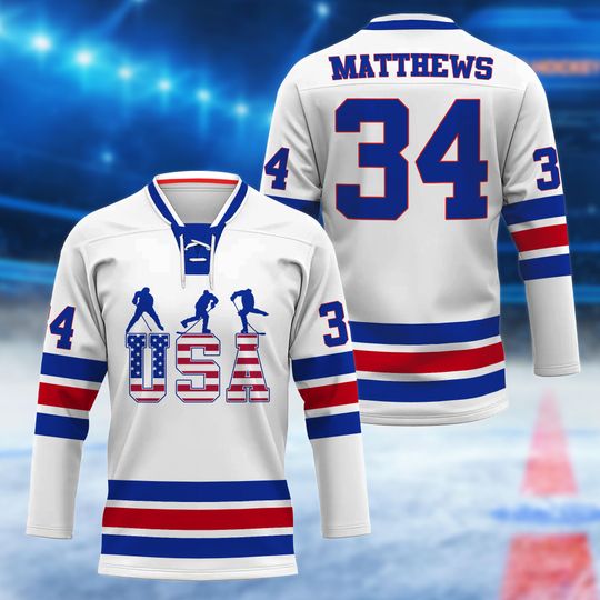 Discover USA Hockey Jersey White, Custom Name & Number Patriotic Jersey, American Flag Stars Stripes Lace Up Shirt, Hockey Gift