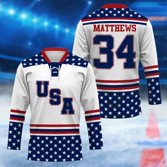 Discover USA Patriotic Lace-Up Hockey Jersey, Custom Name & Number Jersey, American Flag Stars Stripes Hockey Shirt, 4th of July Sports Gift