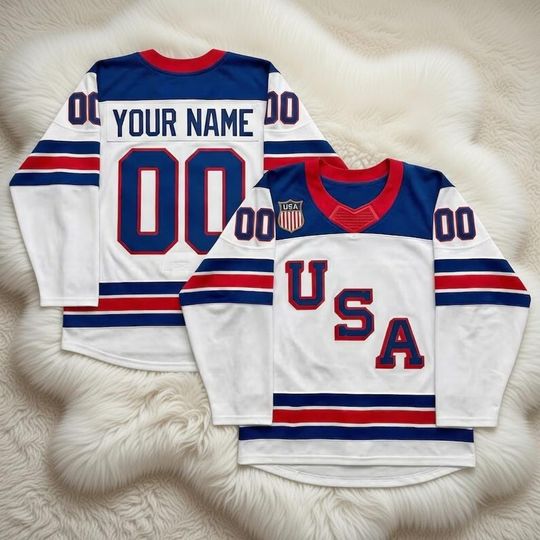 Discover Personalized White American Flag Hockey Shirt, Custom Name USA Hockey Jersey, USA Pride Sports Apparel, Custom Number Team Jersey