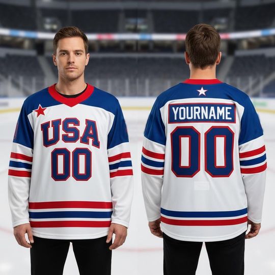 Discover Hockey Jersey Of Usa Team, Personalization Printed Jersey With Name Number, Unisex Sport Fan Gift, US Hockey Shield 2026 Replica Jersey