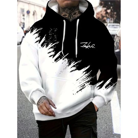 Discover Casual and fashionable men's hoodie and kangaroo pocket casual long-sleeved hoodie for outdoor use