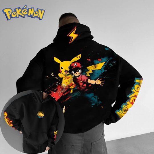 Poket mons Anime Ash Ketchum Creative Printed Hoodie for Men and Women Autumn/Winter New Harajuku Large Size Casual Trend Sweater