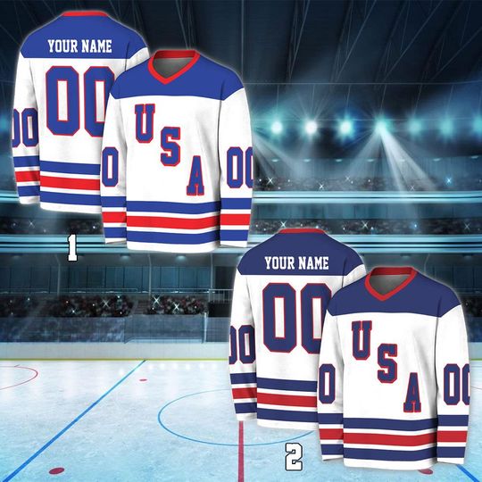 Discover Custom Hockey Jersey Of Usa Team, Personalized Printed Jersey With Name Number, Unisex Sport Fan Gift, US Hockey Shield 2026 Replica Jersey