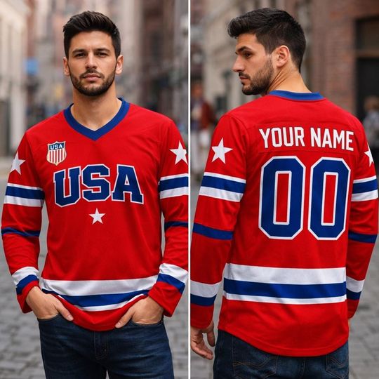 Discover Hockey Jersey Of Usa Team, Personalization Printed Jersey With Name Number, Unisex Sport Fan Gift, US Hockey Shield 2026 Replica Jersey
