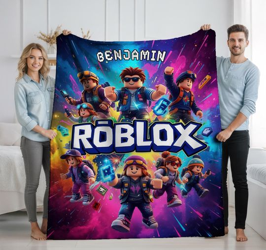 Roblox Blanket with Name, Personalized Blanket for Kids & Gamers, Custom Roblox Gift for Boys Girls