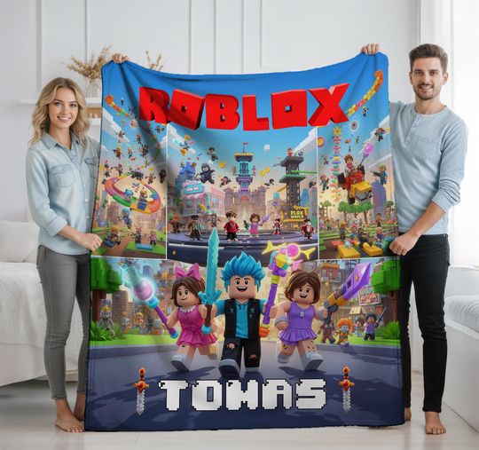 Roblox Blanket with Name, Personalized Blanket, Custom Roblox Gift for Boys Girls