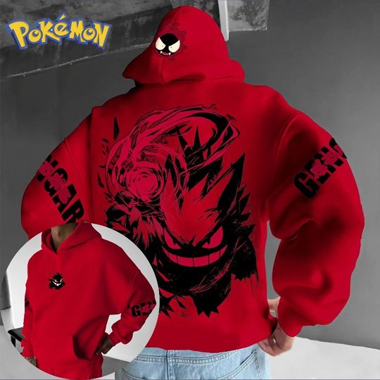 Poket mons New Gengar Front and Rear Print Hoodie for Men and Women Autumn/winter Harajuku Plus Size High Street Casual Sweater Top