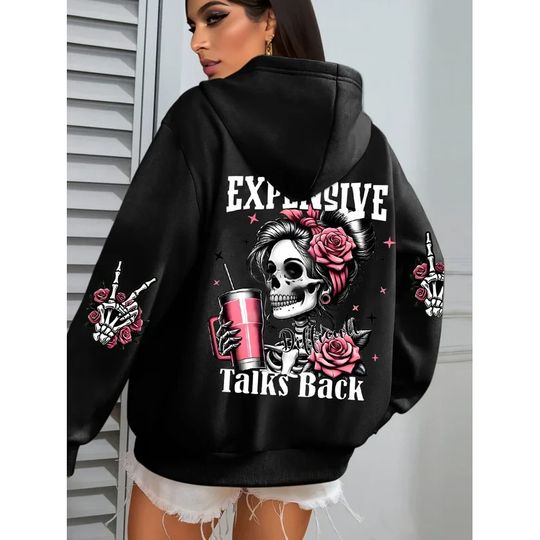 Discover 2025Expensive yet humorous reverse printed men's and women's loose hoodies with colorful pullover sports and casual pocket