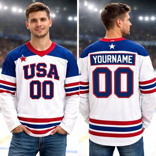 Discover Personalized USA Hockey Jersey 2026, Custom Name & Number Printed Shirt, Unisex Ice Hockey Fan Apparel, Team USA Shield Design