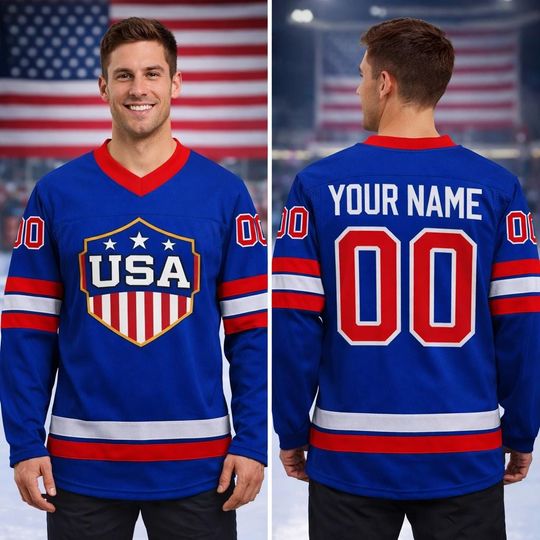 Discover Custom USA Hockey Jersey  Personalized Country Flag Jersey with Name & Number  Youth to Adult Sizes  Ice Hockey Fan Gear