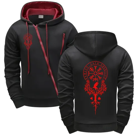 Discover Autumn Winter Men's Zipper Hoodie Ancient Pattern Jackets Male Outdoor Motorcycle Coats Urban Fashion Casual Top