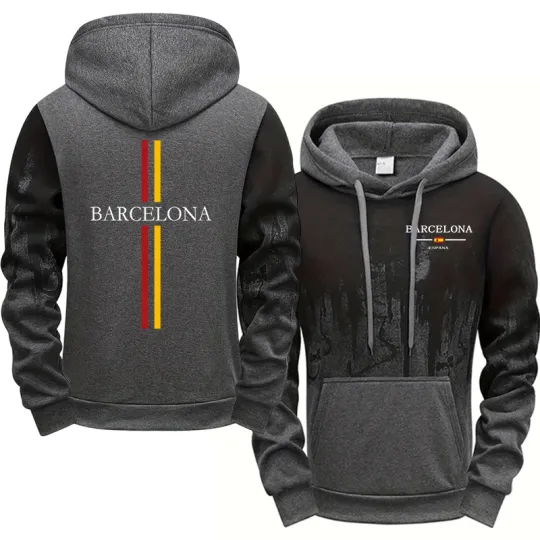 Discover 2025 New Arrival Men's Hooded Sweatshirts Barcelona Printed Hoodie All Season Daily Casual Sport Pullover Fashion Streetwear Top