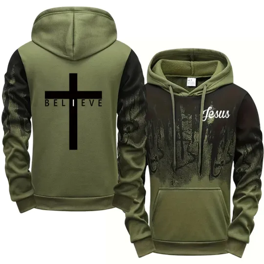 Discover Jesus Christ Style Hoodies for Men High Quality Cross Printed Hooded Sweatshirts All Season Daily Casual Sporty Fashion Pullover