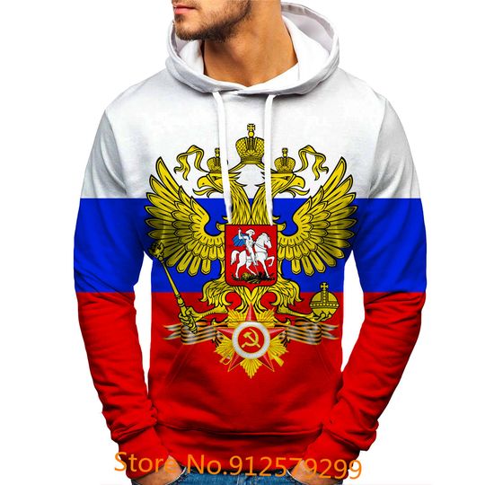 Discover 2022 Personalized Russia Flag 3D Print Hoodie Men Pullover Casual Camo Sweatshirt