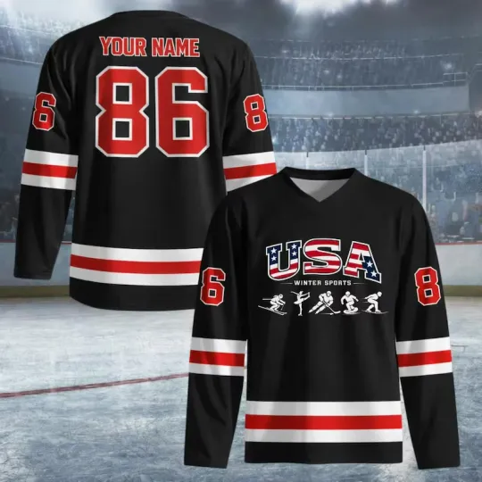 Discover Custom Winter Sports 2026 Games Hockey Jersey USA Team Sport Gift for Sports Fan
