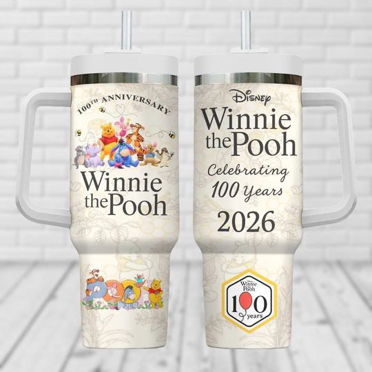 Discover Winnie The Pooh and Friends 40 oz Tumbler with Handle, Disney Disneyland Bear Gift