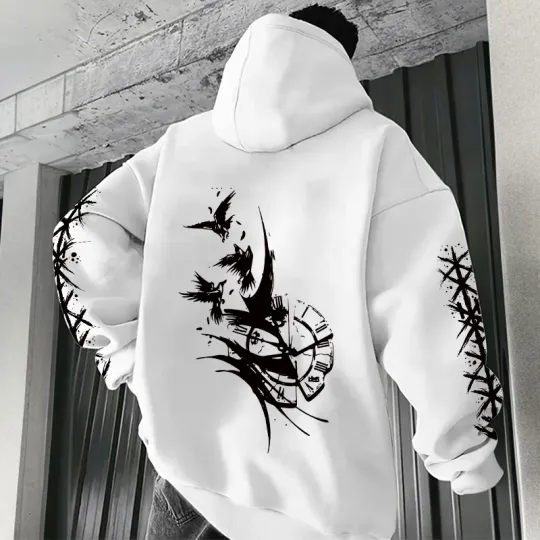 Discover 2025 New Men Hoodie Sweatshirt Raven Ancient Clocks Print Fashion Top For Autumn Winter Casual Sport Wear Home Outdoor Pullover