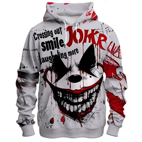 Discover Men's Expression Hoodies Sweatshirt Fashion Long Sleeve Crew Neck 3D Print Party Holiday Streetwear White Drawstring Fall Hoodie