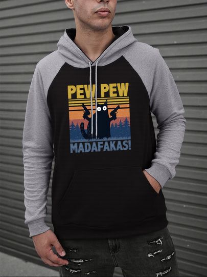 Discover Pew Pew Madafakas A Cat Holding A Handgun Prints Clothes Man Simple Sport Raglan Hoodies Loose Fashion Hoodie Autumn&nbsp;Casual Top
