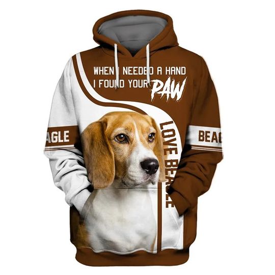 Discover 1 Piece Custom Your Picture When I Needed A Hand I Found Your Paw Beagle 3D All Over Printed Hoodies Pullovers Street Tracksuit