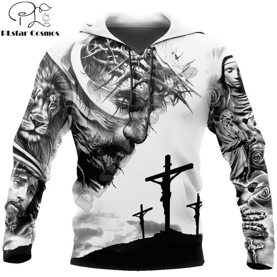 Discover Lion and Jesus Tattoo 3D All Over Printed Mens Autumn Hoodie Sweatshirt Unisex Streetwear Casual Zip Jacket Pullover KJ638