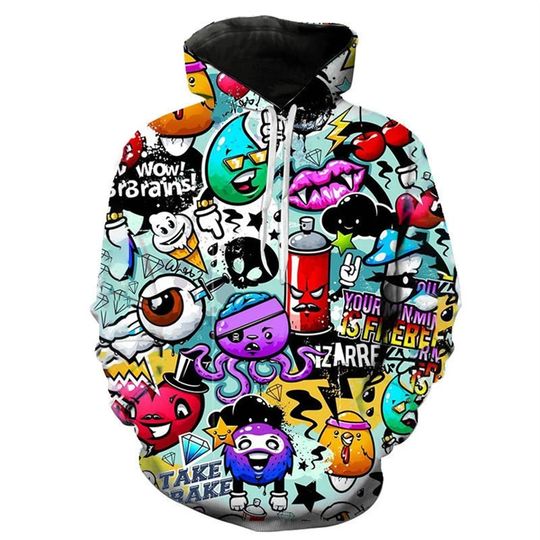 Discover 2025 Fashion 3D Printed Graffiti Hoodie Men's Harajuku Street Style Sweatshirt Apple Long Sleeve