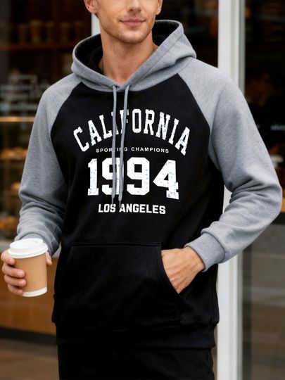 Discover Califirnia Letter 1994 Prints Men Raglan Hoody Hip Hop Street Fashion Hoodie Pocket Fleece Streetwear Autumn Casual Tops