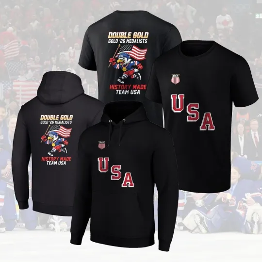 HOT! Olympic 2026 USA Hockey double gold medalists history made mascot shirt