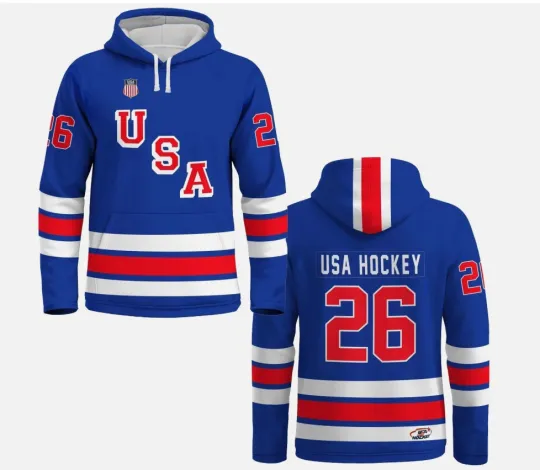 Discover USA Hockey 2026 3D Print Blue Hoodie