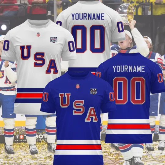 Discover Personalized US Hockey Team 250th Anniversary Name & Number AOP Gift Fan