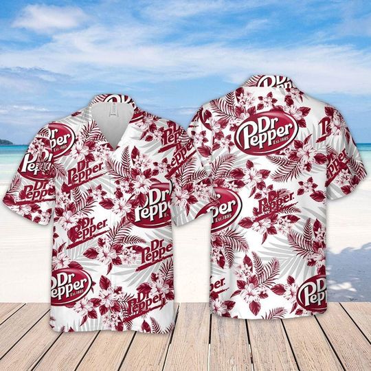 Dr.Pepper Flowers Pattern Hawaiian Shirt, Beer lover Shirt, Pepper Aloha Shirt Summer Shirt, 3D Aloha Shirt, Vintage Button Shirt