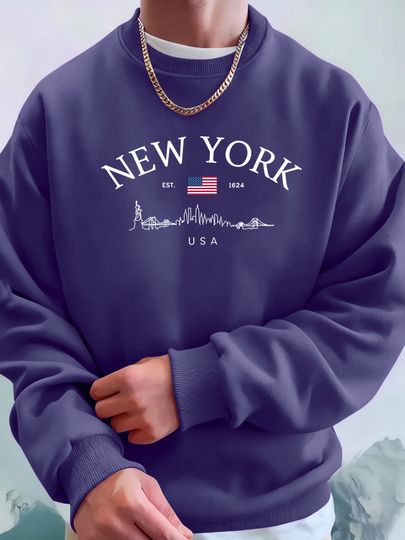 Discover New York Usa Printed Hoodies Male Fashion Basics Sweatshirts Sport Casual Tops Street Warm Sportswear Loose All-Match Pullover