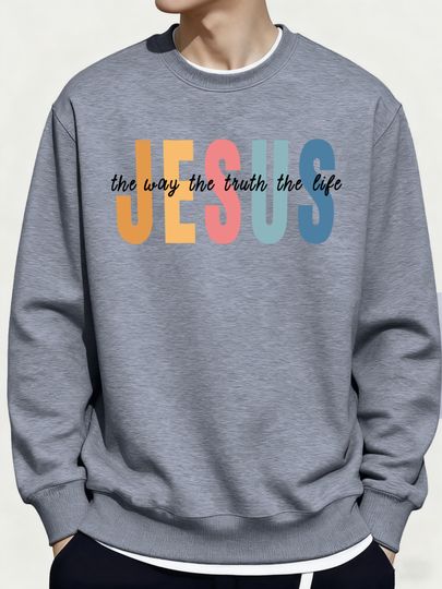 Discover Jesus Color Letter Creative Print Comfy Street Man Sweatshirts Basics Sport Pullovers Winter All-Match Hoody Casual Daily Top