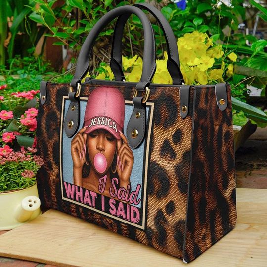 Discover Personalized PU Leather Handbag For Women - I Said What I Said Pop Art Girl Retro Tote Bag