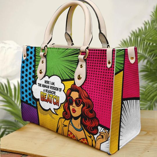 Discover PU Leather Handbag For Women - Here I Am Pop Art Girl Retro Tote Bag
