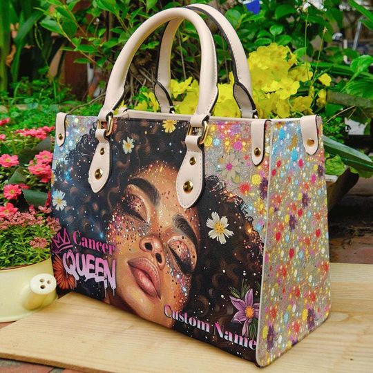 Discover Afro Art Woman Bag, Personalized Black Women Leather Handbag, Mother's Day Tote Bag For Black Mom