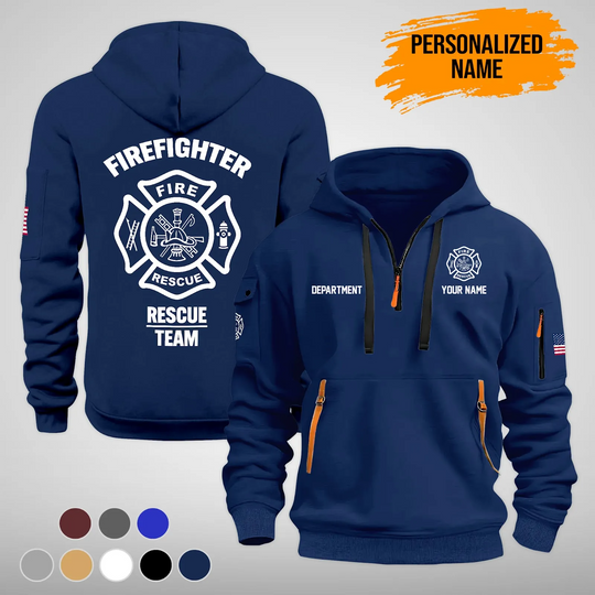 Personalized Name Love Firefighter Rescue Quarter Zip Hoodie
