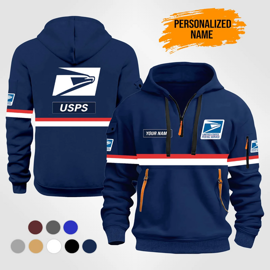 Personalized Name Love Postal Workers Quarter Zip Hoodie