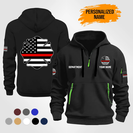 Personalized Name Love Firefighter American Flag Quarter Zip Hoodie