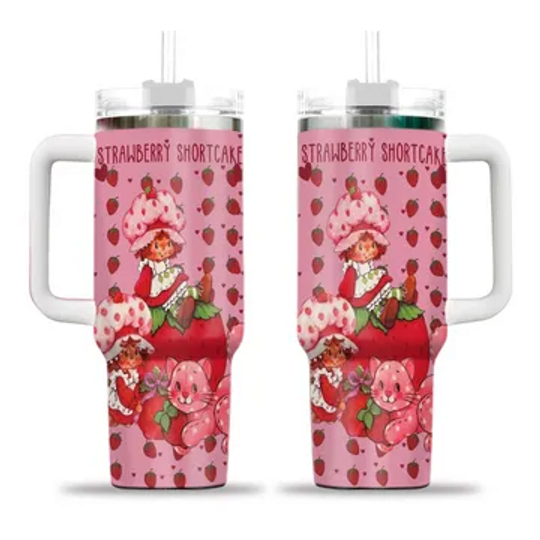 Discover Personalized Strawberry Shortcake Tumbler 40oz, Lover Strawberry Shortcake Tumbler Gift, Hot Cold Drink Cup, Gift Birthday.