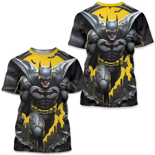 Marvel Men's Summer Batman Yellow and Black Color Block 3D Print T-Shirt Superhero Anime T shirt