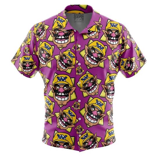 Wario Super Mario Bros Button Up Hawaiian Shirt Cute Tropical Button Up Summer Vacation Beach Outfit Fun Wario Super Unisex Style Shirt